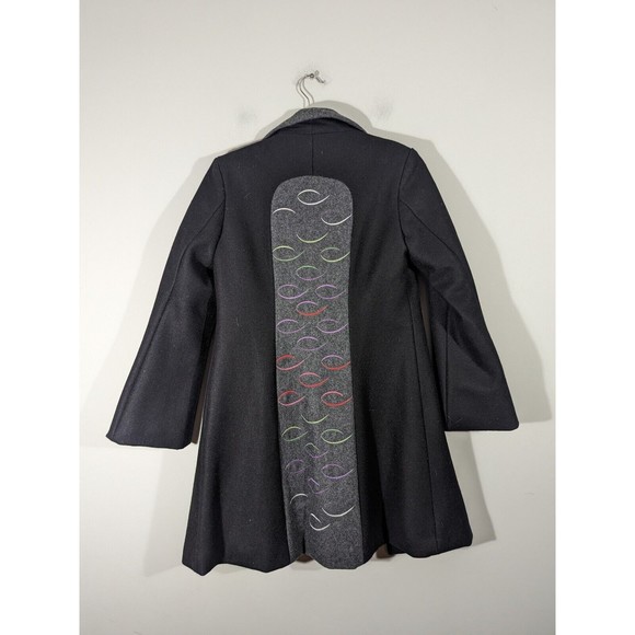 Nicola Quilter Eyespy Colors Black Wool Blend Coat Women Size 4-6 Wearable Art - Picture 2 of 9